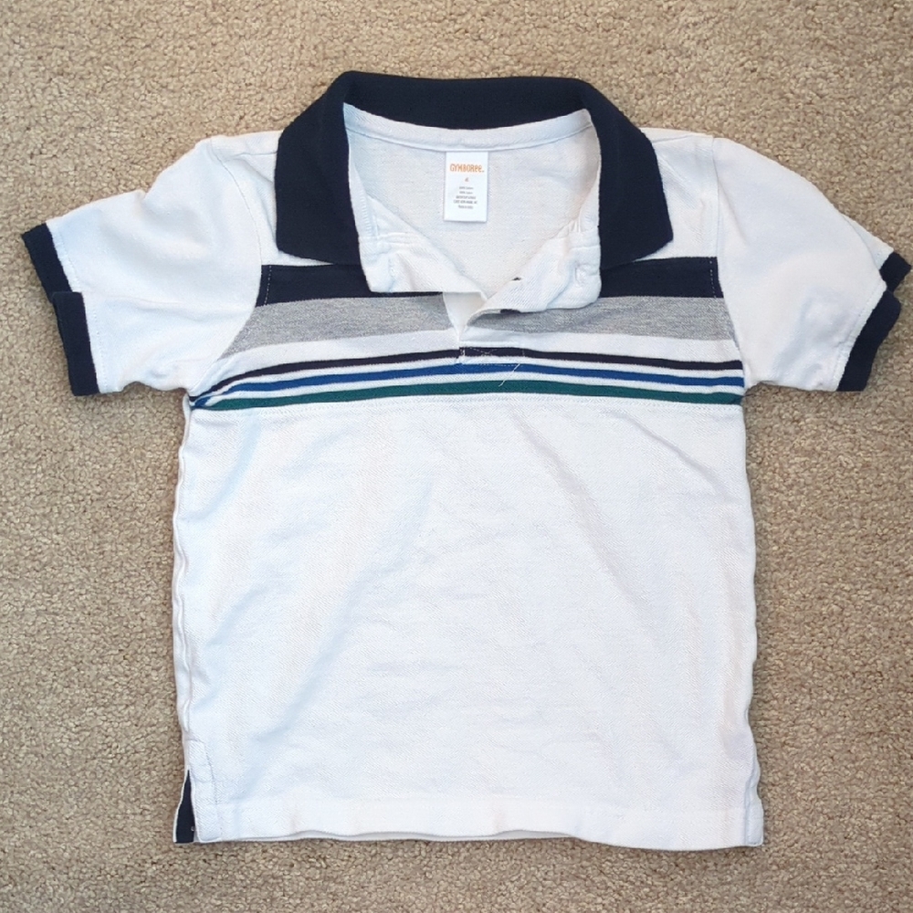 Gymboree White Polo with Blue and Gray Stripes